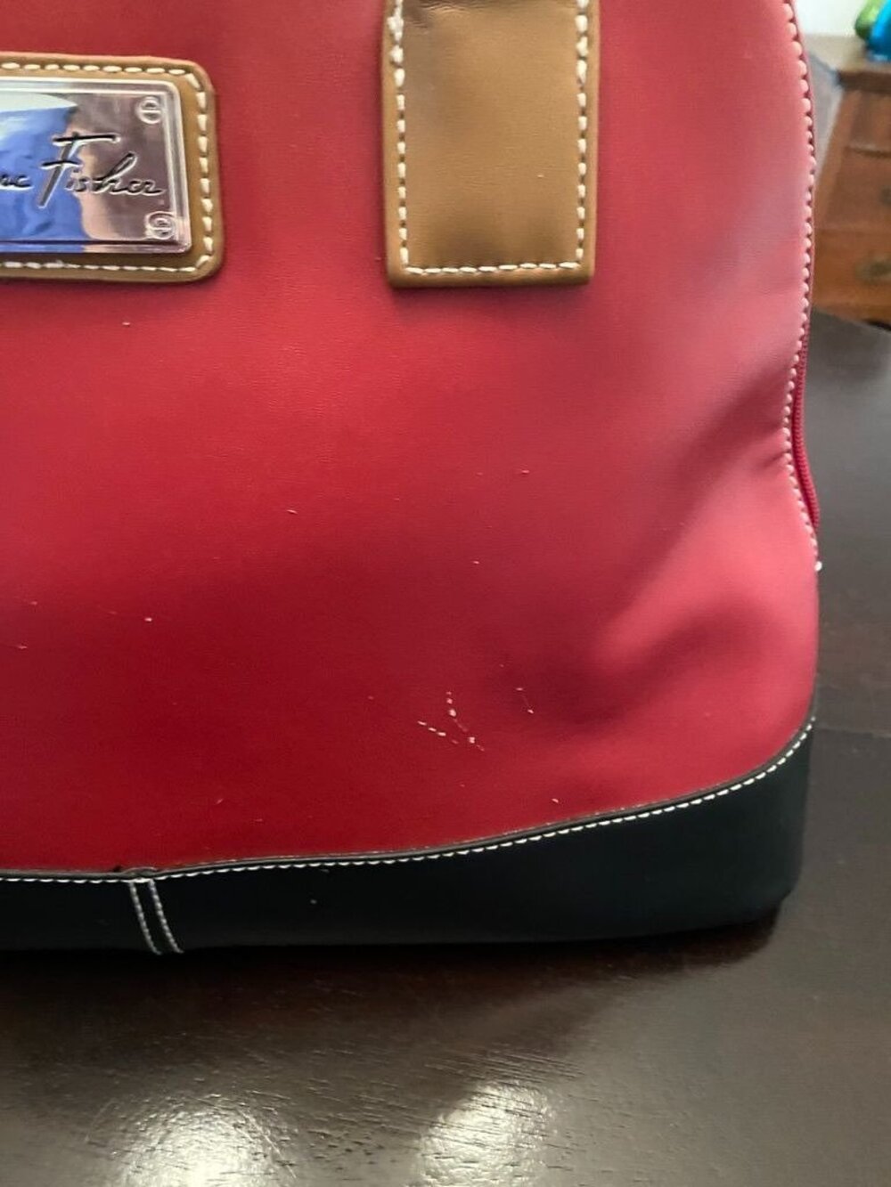 Marc Fisher Red Satchel Bag Black Bottom Structured Handbag Zip Top - Picture 5 of 10
